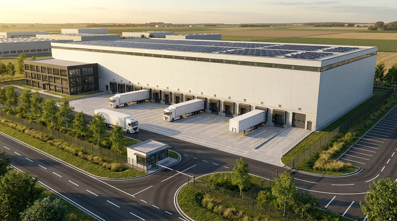 Logistikhalle Außenvisualisierung von StratumCGI